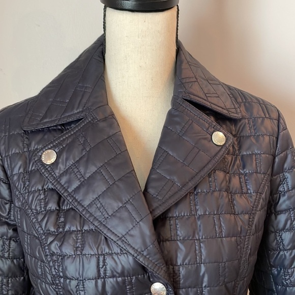 Laundry by Shelli Segal Jacket Blue SZ Medium Button Up Tie Around Waist Quilted - Picture 8 of 15